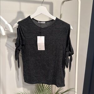 Zara Gray Tie Front Short Sleeve Tee